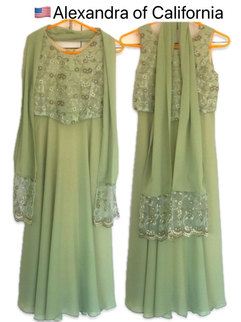 🇺🇸Alexandra of California Formal Evening Dress W/Matching Embroidered Shawl